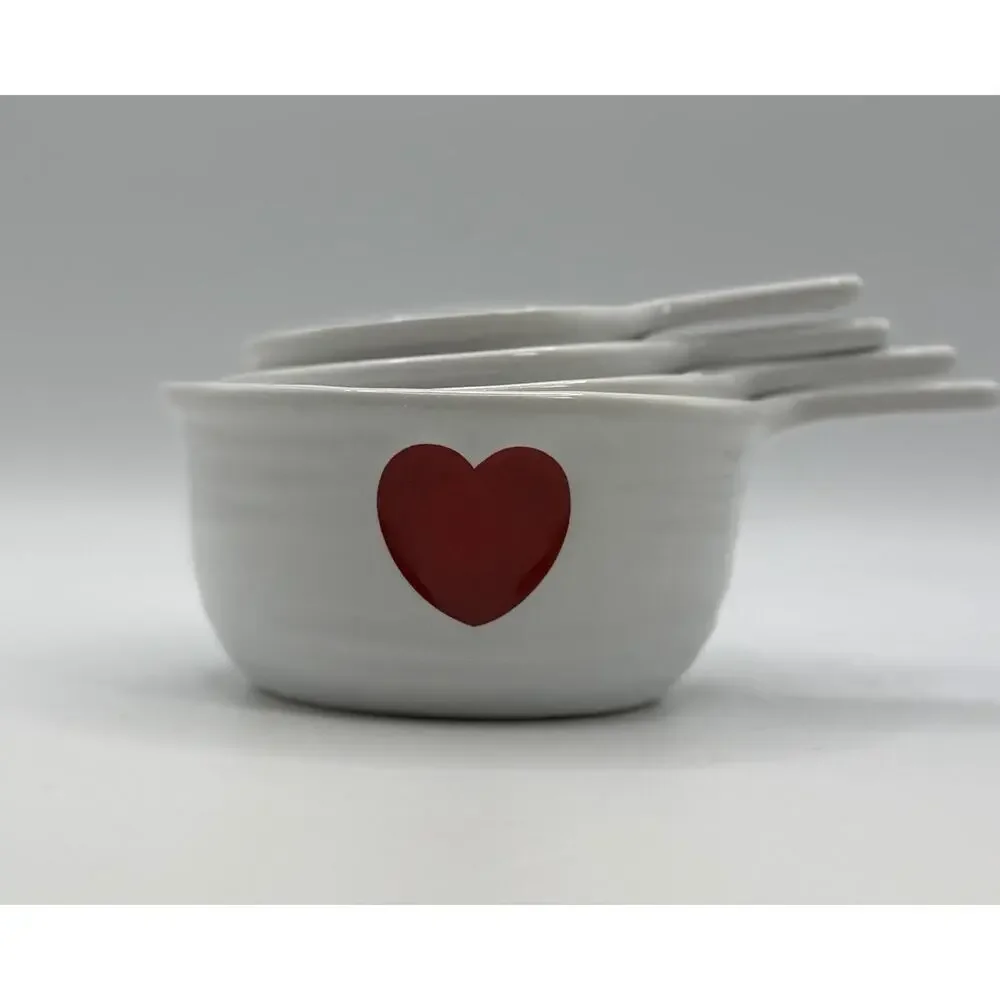 Williams Sonoma Heart Ceramic Measuring Cups Red White 4 Pc Set